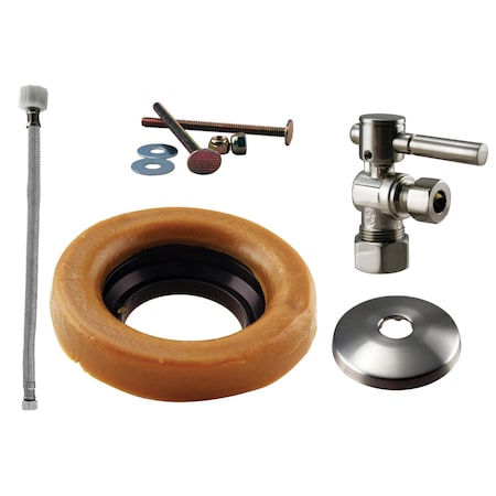 Westbrass Toilet Kit W/ 1/4-Turn nom comp Stop and Wax Ring, Lever Handle in Satin Nickel D1612TBL-07